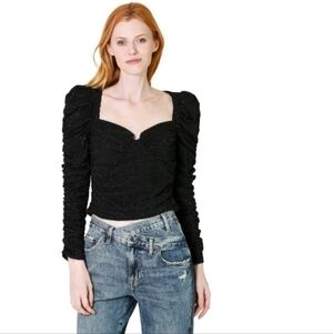 ASTR the label Black Caldwell Metallic Ruched Top XS
